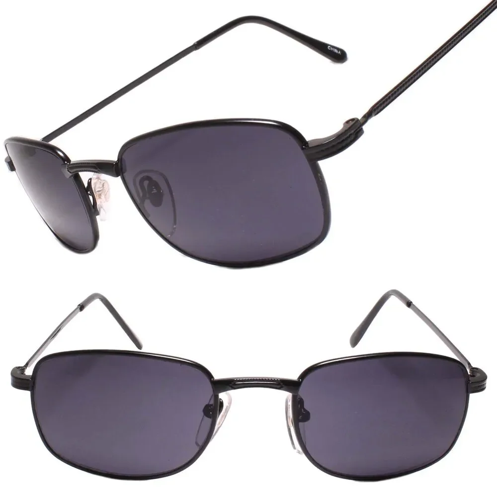 Classic Mens Stylish Rectangle Vintage Retro 80s 90s Sunglasses Black Frame